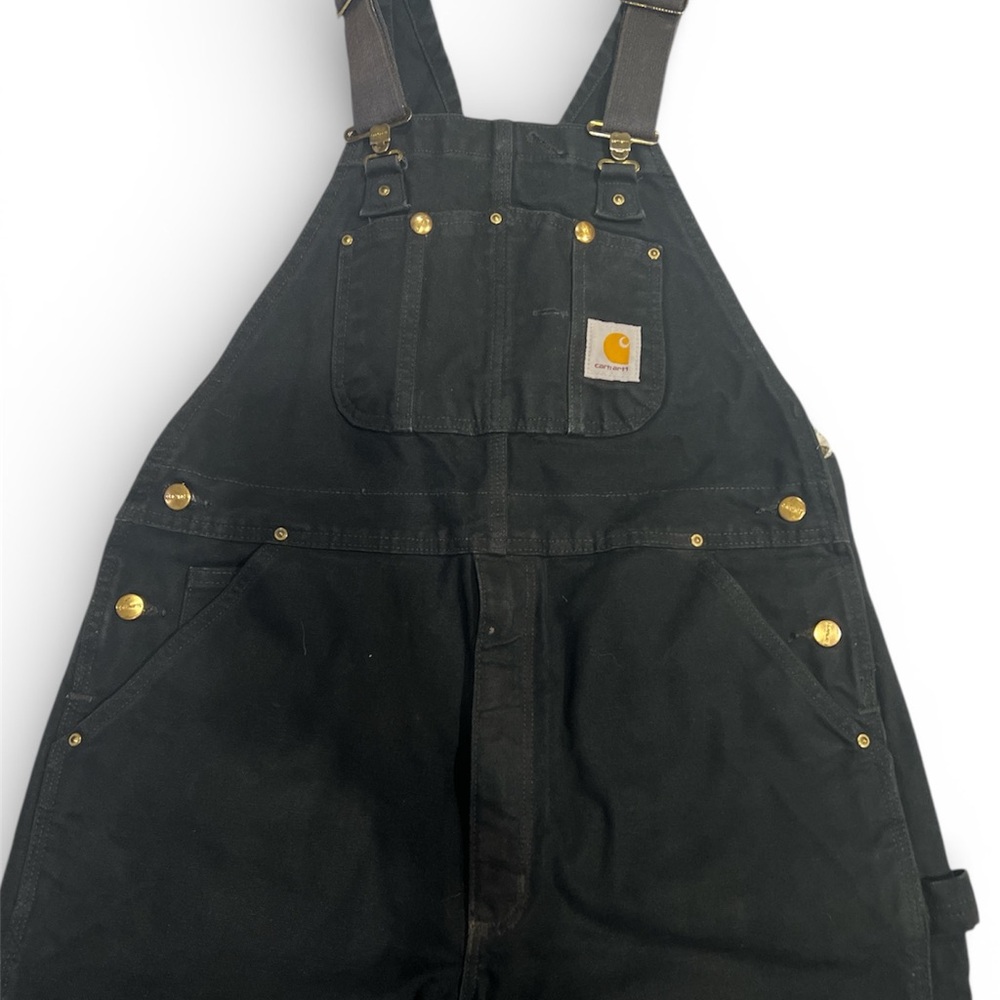 Vintage 90s Carhartt R01 BLK Black Duck Double Knee Bib Overalls size 38 - Picture 2 of 16